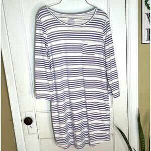 Vintage Purple White Striped Quarter Sleeve Cotton Nightie Nightgown Pajamas